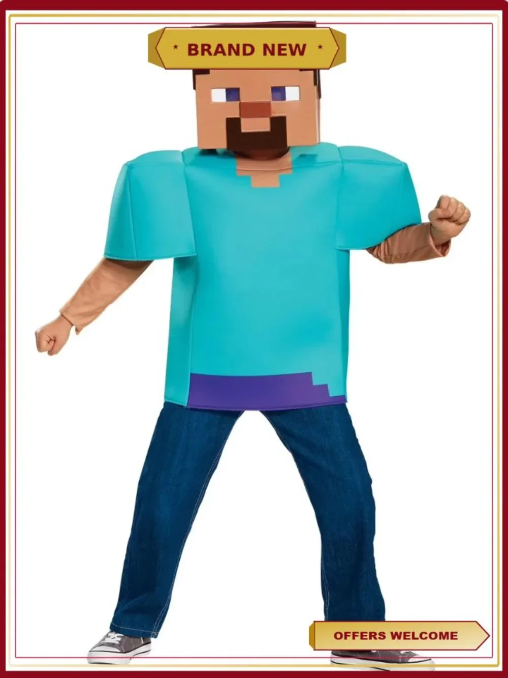 Boys Minecraft Steve Classic Costume Size 4-6 Pretend Play